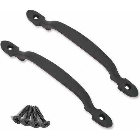 2 Black Cast Iron Door Handles for Barn Doors, Gardens, Sheds, Black (1/4)