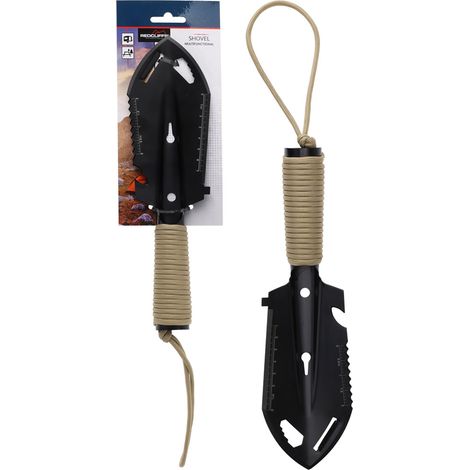 REDCLIFFS pala mano multifuncion blister , Pala mano multifunción ideal para jardín o campingVale como cortador, llave inglesa, doble regal, quitclavos, sierra, abrebotellas y
