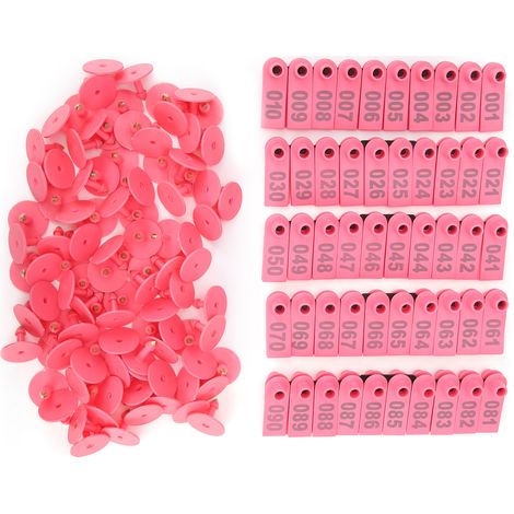 Étiquettes auriculaires pour porcs, bovins et ovins - Carte d'identification pour animaux de ferme - Étiquettes auriculaires pour chèvres - Paquet de 100 - Rose (1/5)