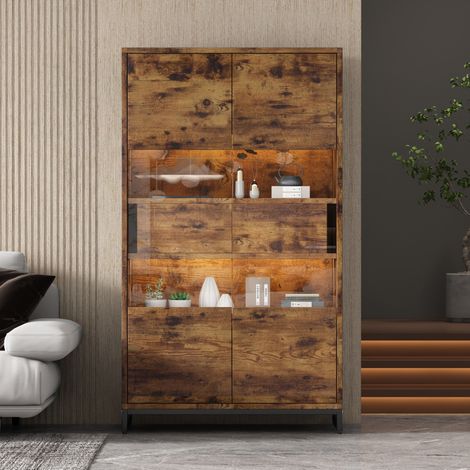 Meuble rangement vitrine 80x40x138 cm MDF noir bois OKMYHOME (1/5)