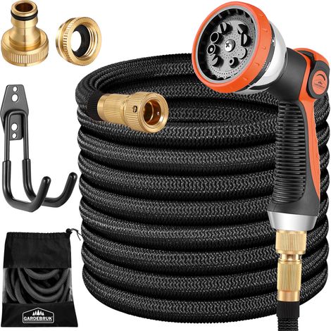 Gardebruk Tuyau d'arrosage flexible Latex triple épaisseur Adaptateur en laiton 12 bars Jardin Plantes  Noir - 15m