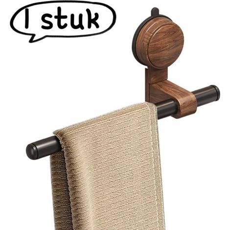 Portasciugamani a ventosa in legno di noce, da parete, senza foratura, per bagno e carta assorbente (30 cm) (1/5)