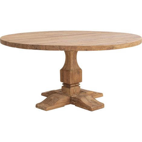Table à manger ronde en bois massif naturel de teck Vikale 160cm