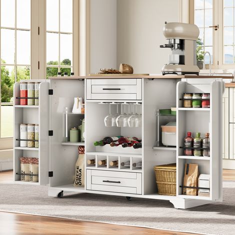 Isla de cocina con almacenaje 138x70x92 cm en MDF blanco, ahorro de espacio FloraGrace (1/5)