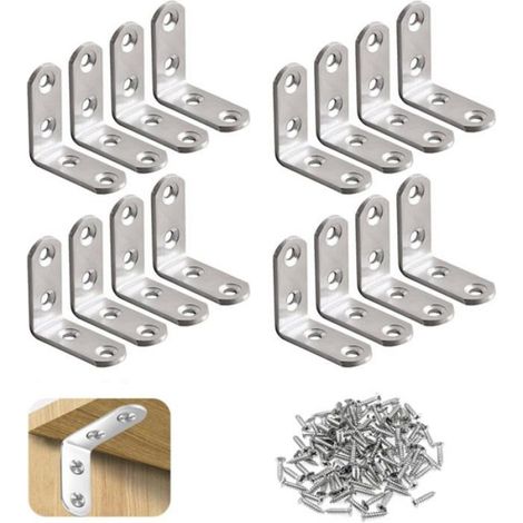 Équerre Metal, lot de 20 supports d'angle inox 90° (40x40 mm) avec 80 vis métalliques pour fixation de meubles. - 40  4 - 40  40MM (1/5)