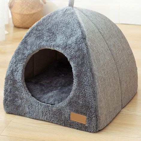 Nid de chat igloo intérieur – Velours arctique, tissu imitation lin, éponge élastique – Résistant aux déchirures, facile à nettoyer – Pour chats et petits chiens (1/5)