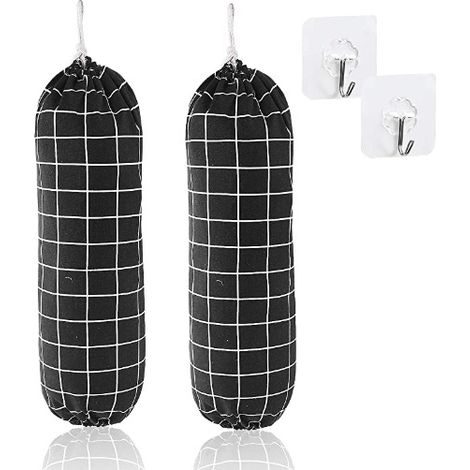 Set aus 2 Hängeaufbewahrungstaschen aus Baumwolle und Leinen, wiederverwendbarer Wandorganizer für Plastiktüten, große Aufbewahrungsbox für Einkaufstüten, 56 x 23 cm