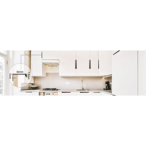Schwarzer Küchengriff, 10 Stück Möbelgriffe mit unsichtbarem Mittenabstand, Türgriff aus Aluminium, schwarzer Möbelgriff für Büros, Schubladen, Schränke (128 mm / Länge 150 mm) (1/4)