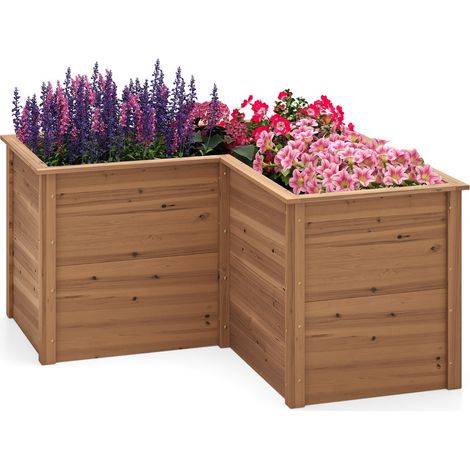 Fioriere Letto rialzato in legno da giardino con base aperta, Vaso rialzato a forma di L da giardino 120x120x63cm Marrone