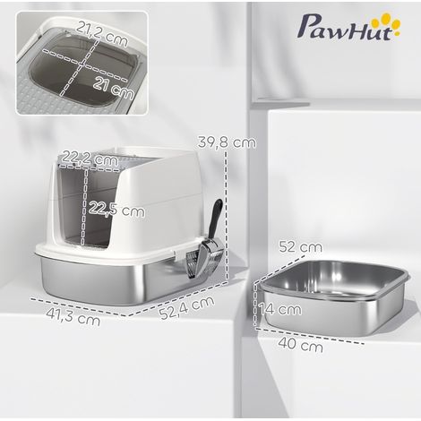 Litière pour chat fermée en inox avec pelle et sac anti-odeurs, blanche DESVIAE (1/5)