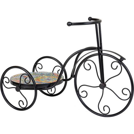 Soporte de Macetero bici de mosaico y metal negro 53x23.5x36