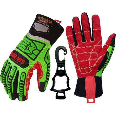 High-VIS HDC5 Level 5 Cut Resistant Deckhand Gloves High Performance Protection Impact Resistant Oil and Gas Safety Gloves EN388 4544EP S with 1 Black Clip (1/5)