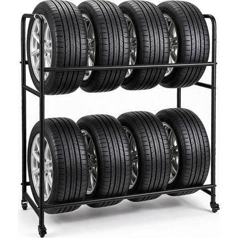 TolleTour Portagomme mobile con 4 ruote, per max 8 pneumatici, portata 180 kg, 3 altezze regolabili, pneumatici fino a 240 mm, copertura inclusa (1/5)