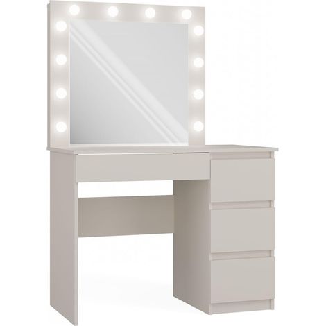 Toeletta con specchio, Illuminazione a LED: 4 cassetti, Cashmere, cassetti sul lato destro 76 x 98 x 51 cm (1/3)