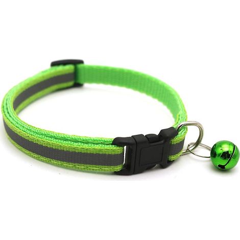 Lot de 2 colliers réfléchissants réglables pour chats avec clochette, colliers de sécurité pour chiots et chatons, verts (1/5)
