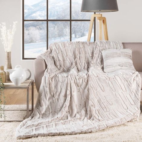 Plaid Imitation Fourrure et Sherpa 100% Polyester – LYNX – Certifié Oeko-TEX - 180 x 220 cm (1/3)