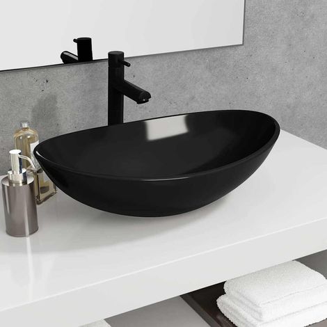 Lavabo Verre trempé 54,5x35x15,5 cm Noir (1/5)