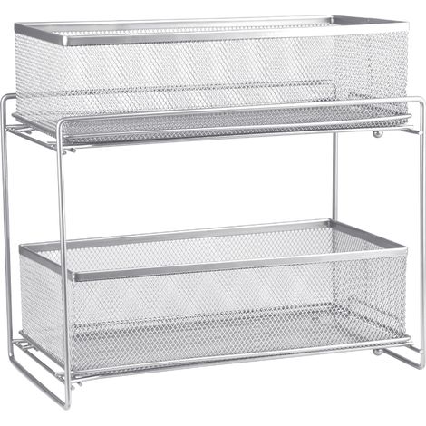 Haloyo – Organisateur évier avec tiroir coulissant – 2 niveaux – Économie d'espace pour cuisine et salle de bain – Dimensions 35x18x32.5cm – Fer argenté
