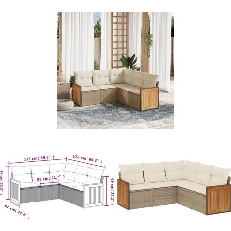 5-tlg. Garten-Sofagarnitur mit Kissen Beige Poly Rattan - Gartensorte - Gartenmöbelset - PE-Rattan Möbel - Outdoor Lounge Set - Balkonmöbel - Home & Living (1/3)