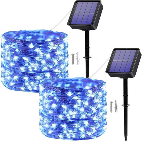 Guirlande Lumineuse Exterieur Solaire, [Lot de 2] 2×10M 120 LED Guirlande Solaire 8 Modes Fil de Cuivre Étanche Décoration Guirlande Lumineuse pour J (1/5)