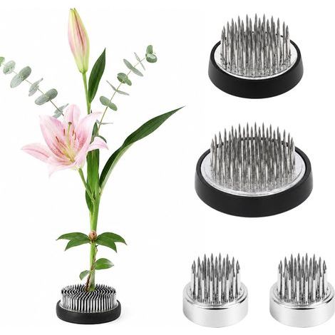 4-Piece Silver Stainless Steel Ikebana Flower Picks, D23×2 + D34 + D46, Flower Frog and Kenzan for Floral Art, Floral Arrangements and Home Decor (1/5)