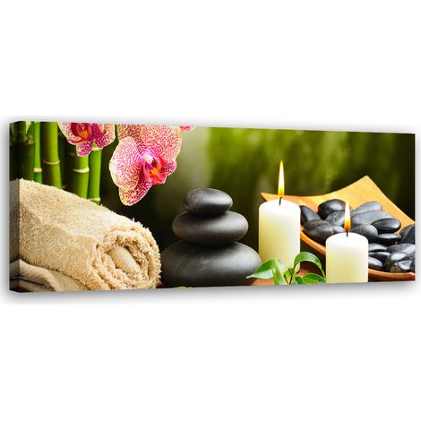 Tableau sur toile Pierres Zen Fleurs 90x30 (1/5)