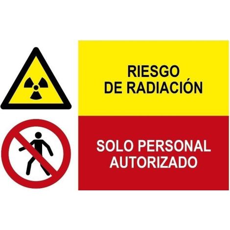 Riesgo de radiación, solo personal autorizado, cartel de seguridad 2 en 1 SEKURECO                 PVC Blanco 0.7 mm