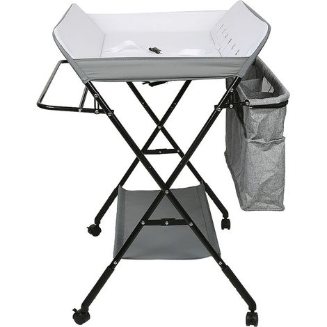Table à Langer Pliante et Portable, Table à Langer Bébé avec Serrure de Sécurité, Réglable en Hauteur 93-99cm, Pas Besoin de Se Baisser, Gris
