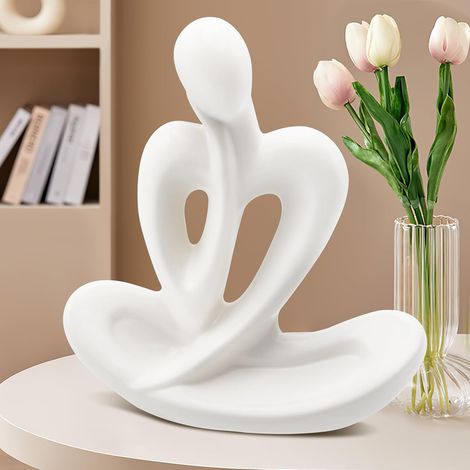 Statue penseur blanc céramique, sculpture ornement moderne pour salon, bureau ou chambre (1/4)