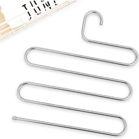 (14,17 x 13,38 pouces, lot de 2, ruban) S-Type en acier inoxydable vêtements pantalons cintres placard rangement organisateur pour pantalons jeans écharpe suspendus (1/4)
