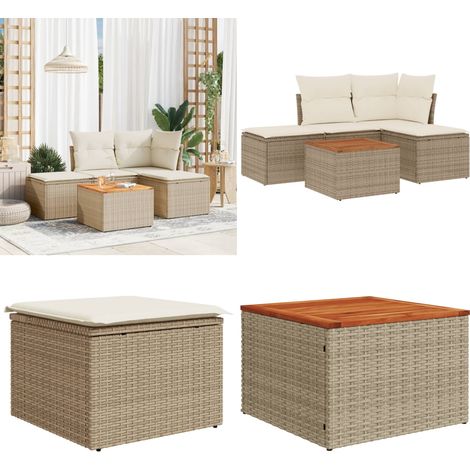 5-tlg. Garten-Sofagarnitur mit Kissen Beige Poly Rattan - Gartenmöbel - Esszimmergarnituren - Outdoor Möbel - Lounge Set - Rattan Gartenmöbel - Home & Living (1/5)