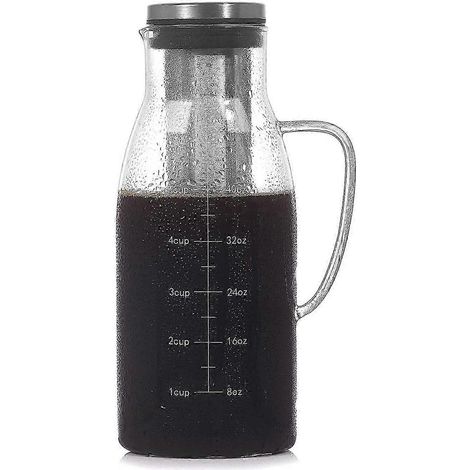 Cafetière à infusion à froid, pichet à thé glacé avec couvercle et graduation, cafetière à filtre double usage, 1,5 L (51 oz) (1/5)