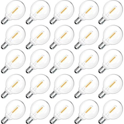 25 ampoules LED extérieures E12 G40 1W, blanc chaud 2200K, ampoules à filament LED G40 transparentes, étanches IP54, ampoules de remplacement E12, 230V non dimmables, pour jardin, ter