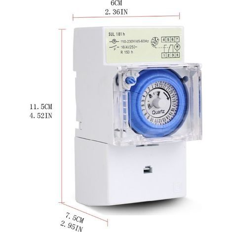 Mechanischer Zeitschalter SUL181H, 220 V, 16 A, Quarzmotor, Antrieb, DIN-Schienenmontage, 24 Stunden, 8 Einstellungen (1/4)