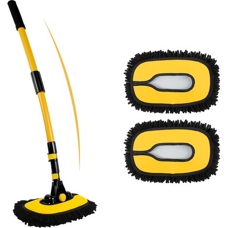 Version améliorée de la brosse de lavage de voiture incurvée à 15° avec manche en aluminium rétractable (55 pouces), tête de vadrouille Chenille haute densité, nettoyage sûr et sans rayures (2 têtes d
