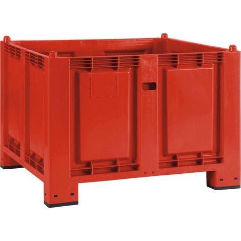 BRB Palettenbox mit 4 Füßen, LxBxH 1200x800x850 mm, Boden/Wände geschlossen. Tragkraft 500 kg (rot) (1/2)
