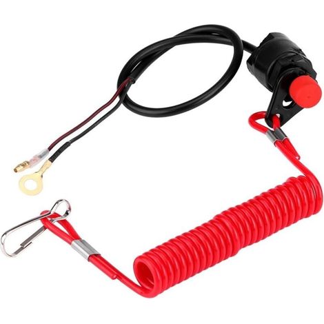 Interrupteur d'Arrêt de Moteur Hors-bord Universel de Bouton12V, Interrupteur D'arrêt W/Longe Cordon Cordon pour hors-bord Tondeuses tout-terrain Moto Véhicules (1/4)