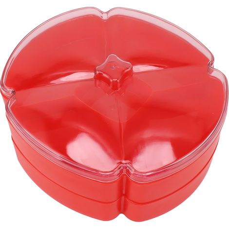 Servierplatte aus Kunststoff mit Unterteilung, doppellagig, unterteilt, für Nüsse, Süßigkeiten, Snacks, Trockenfrüchte, mit Deckel, rot (1/5)