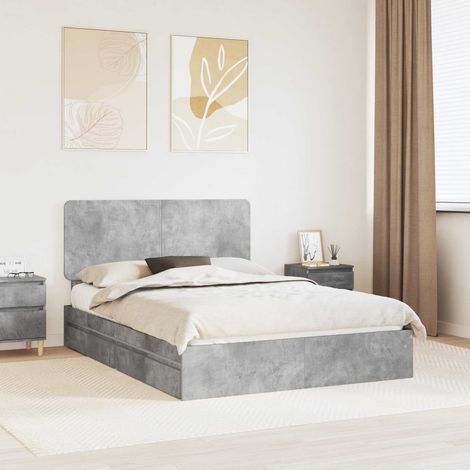 Cama con almacenamiento con cabecera Gris Concreto 150 x 200 cm