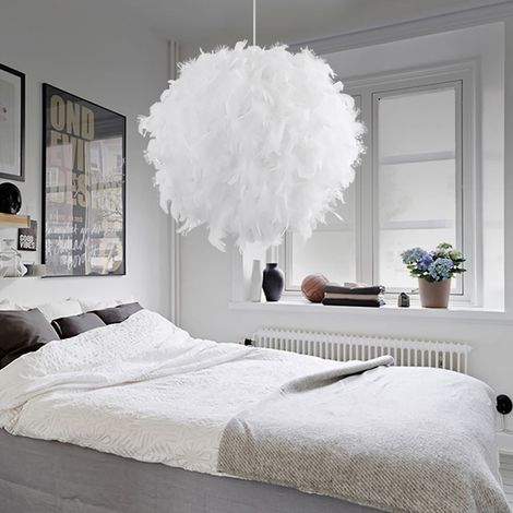 Feather Pendant Light Ø30cm White Ball Shape Hanging Ceiling Lamp Romantic Chandelier with Lampshade for Kitchen Island (1/5)