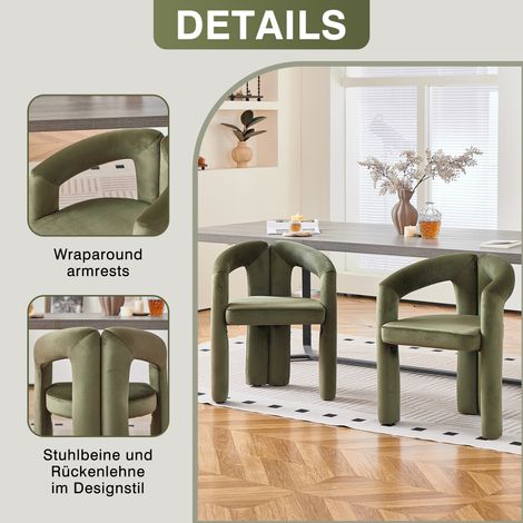 Modern Minimalistisch Esszimmerstuhl 2er Set, VELVET Stoff Polsterstuhl mit Armlehnen, Bequemer Essstuhl für Esszimmer Wohnzimmer Büro, Maximale Belastbarkeit 150kg (1/5)