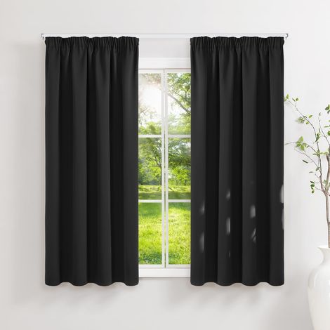 Lot de 2 Rideau Occultant 140x160cm, Isolation Thermique, Tissu Opaque Anti UV, Pour Chambre Et Salon, Noir (1/5)