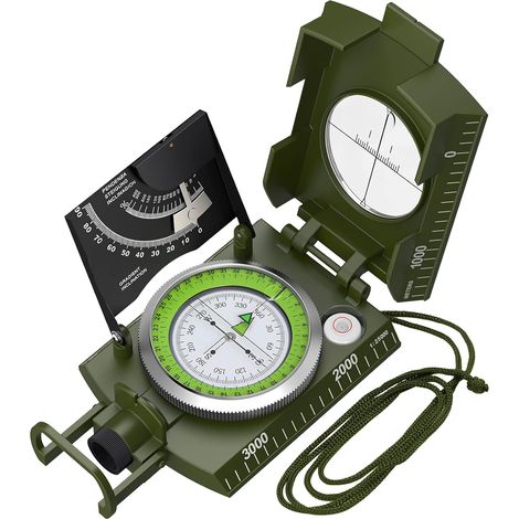 Professional waterproof compass, suitable for camping, hiking and outdoor activities, military green.