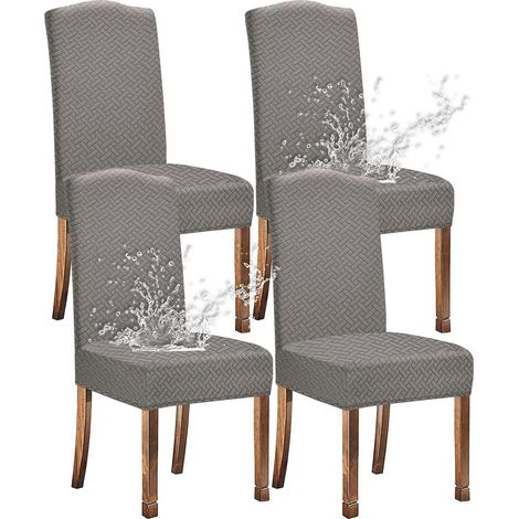 Housses de chaise de salle à manger jacquard extensibles imperméables gris clair lot de 4 (1/5)