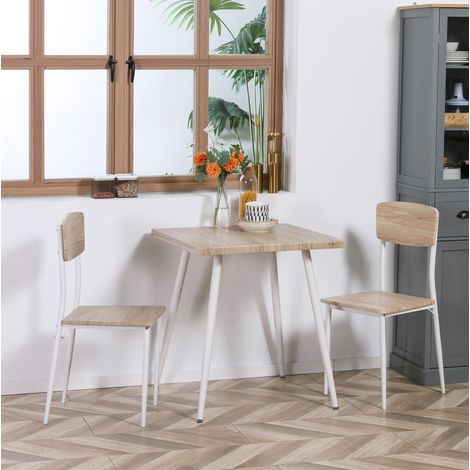 Set tavolo da pranzo 3 pezzi 70x70x76 cm MDF naturale e metallo bianco - MEUBLIV (1/5)