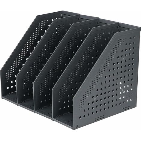 Porte-revues pliable 4 compartiments Organiseur de bureau réglable Rangement pour livres et magazines Casier noir (1/4)
