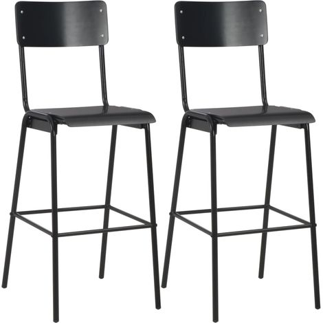 Lot de 2 Chaises de bar Tabourets de bar - Tabouret Haut Noir Contreplaqué solide et acier BV756904 - BonneVie (1/5)