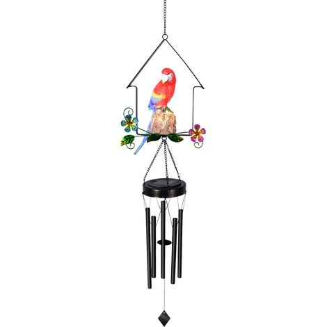 Carillon solaire à LED pour extérieur, à suspendre, avec veilleuse blanc chaud, étanche et de forme mignonne, idéal pour jardin, terrasse ou cour. Crochet inclus. (1/5)