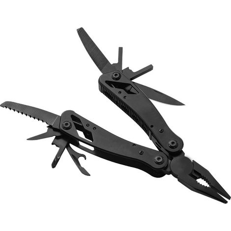 Pince multifonction en acier inoxydable noircie, pince pliante mini outdoor, pince combinée télescopique, outil d'urgence de terrain (1/5)