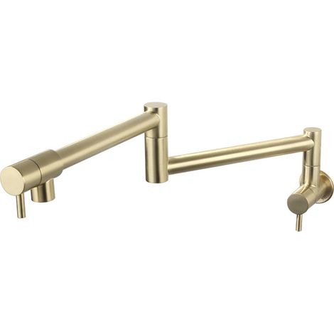 Grifo de cocina plegable telescópico con doble manija giratoria, grifo de agua fría individual para pared, oro cepillado